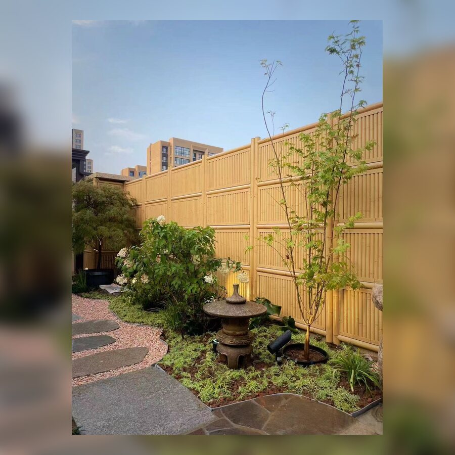 Yellow aluminum bamboo fence used in landscape decoration