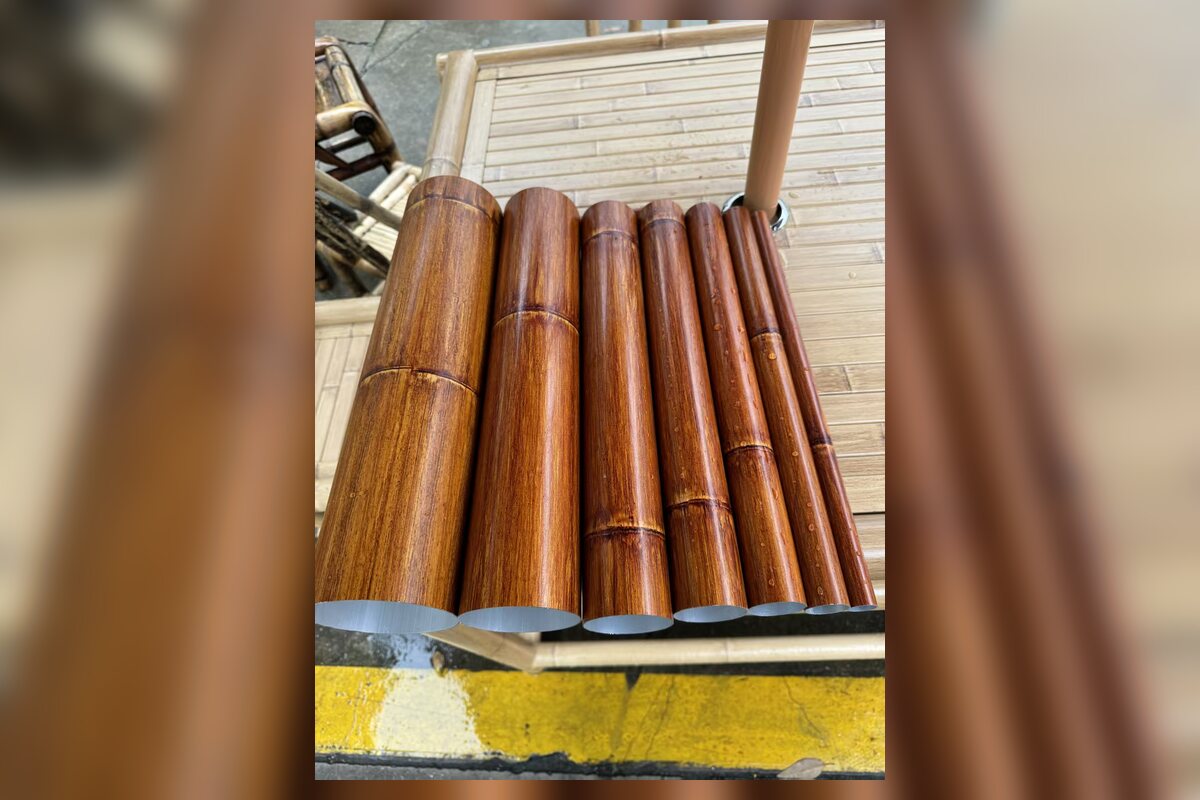 Aluminum bamboo tube finish sample in antique brown