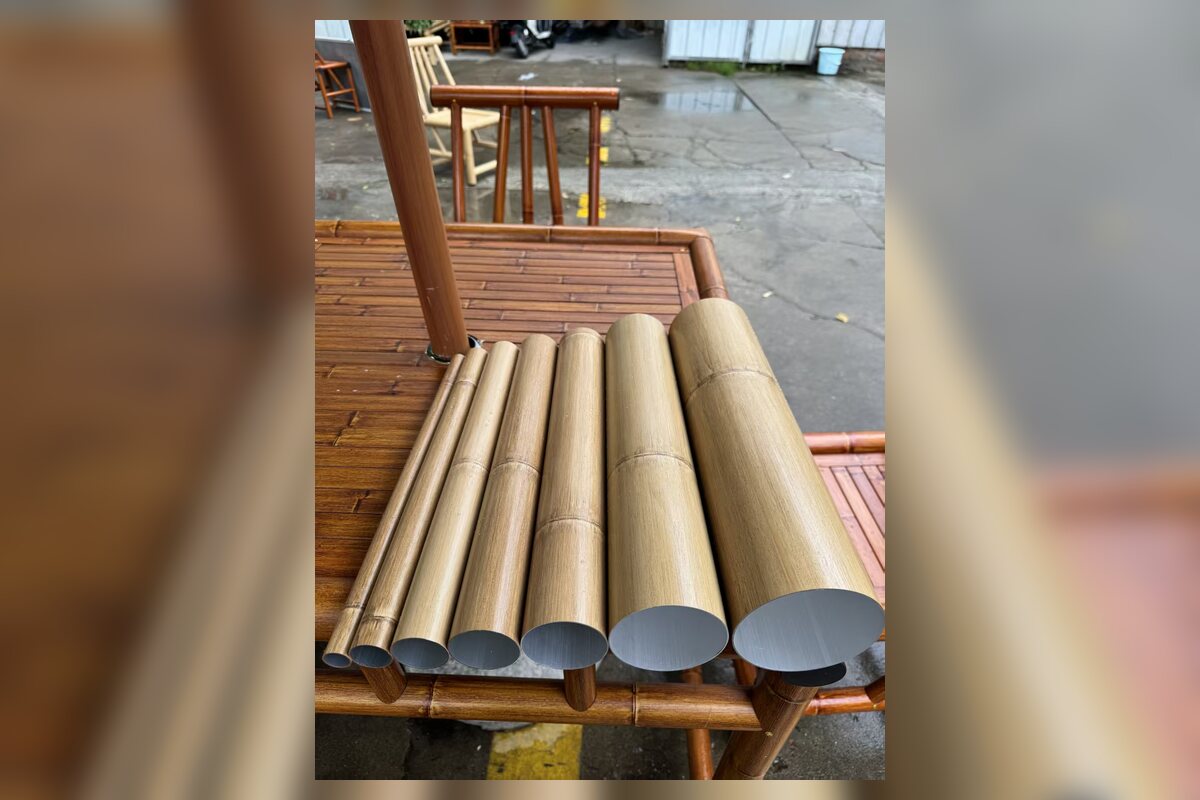 Aluminum bamboo tube finish sample in yellow bamboo